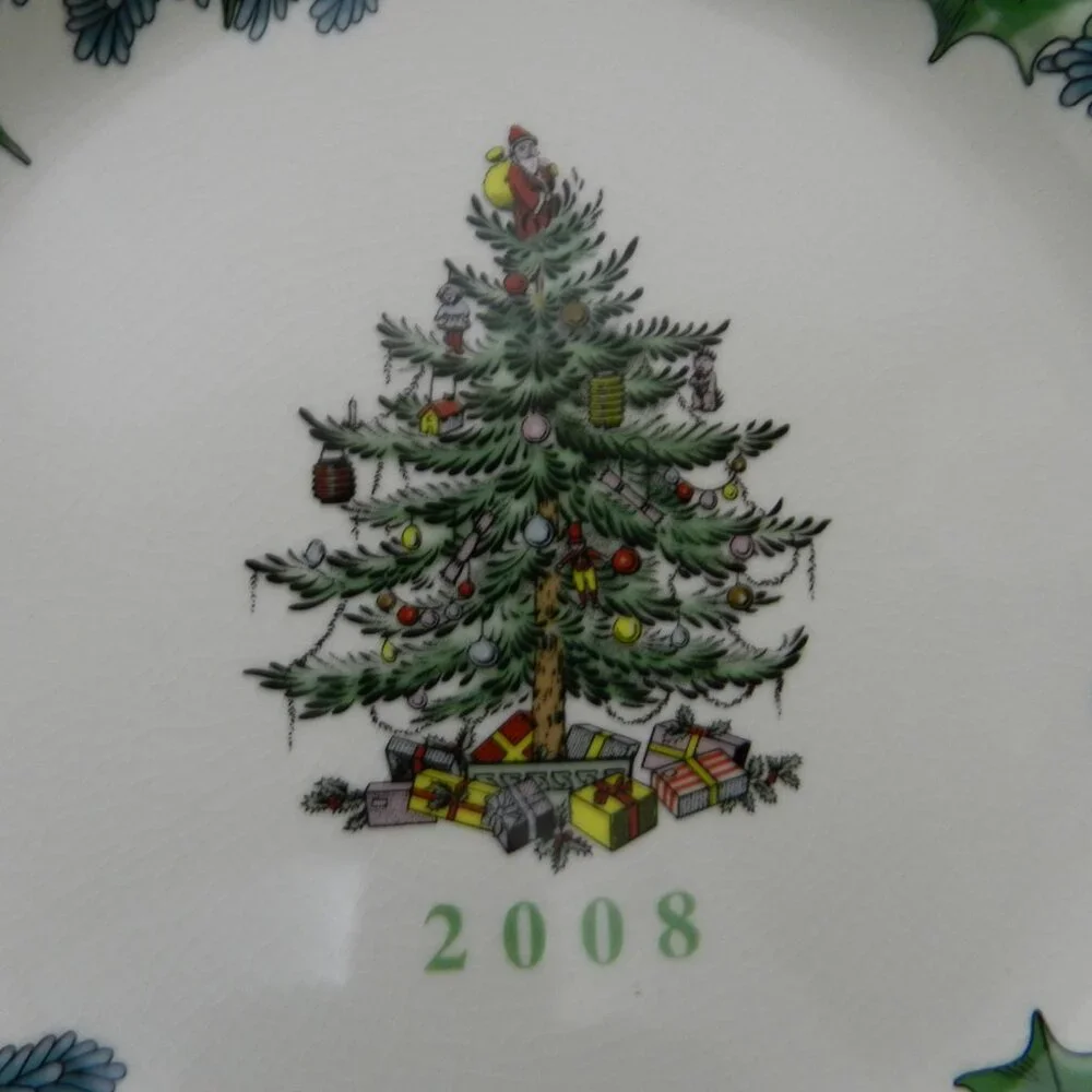 Spode 2008 Christmas salad side dessert Vintage Plate S3324 Porcelain Set Pair 2